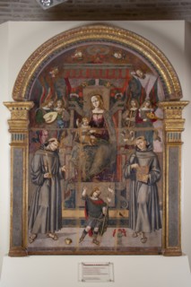 Bernardino di Mariotto, Madonna with Child Enthroned, St. Francis of Assisi, St. Anthony of Padua, St. John the Baptist and musician