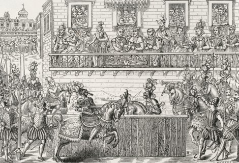 King Henry II of France (1519-1559) was mortally wounded during the tournament held in the Place des Vosges (Vosges Square) in Paris, on the occasion of the wedding of his daughter Elisabeth of Valois...