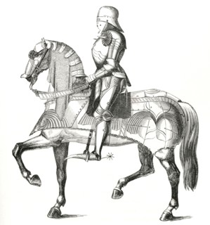 Armoured and mounted knight at war, 15th century