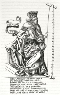 The prophet Isaiah, holding a saw in his hand, the instrument with which he was tortured