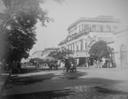 Street in Calcutta lined with colonial buildings