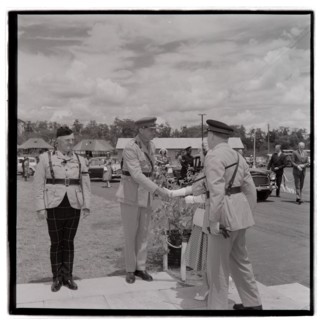 HM the Queen Mother at Cameronians (Scottish Rifles) Camp, Nairobi