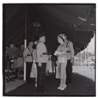HM the Queen Mother at Cameronians (Scottish Rifles) Camp, Nairobi