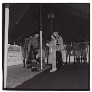 HM the Queen Mother at Cameronians (Scottish Rifles) Camp, Nairobi