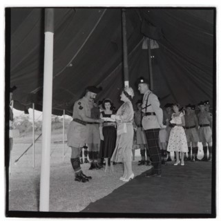 HM the Queen Mother at Cameronians (Scottish Rifles) Camp, Nairobi
