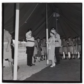 HM the Queen Mother at Cameronians (Scottish Rifles) Camp, Nairobi