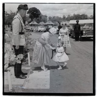 HM the Queen Mother at Cameronians (Scottish Rifles) Camp, Nairobi