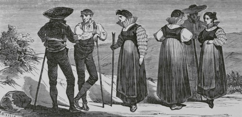Spain, Aragon. Costumes of High Aragon. Illustration by Fernando Miranda. Engraving by Sierra.