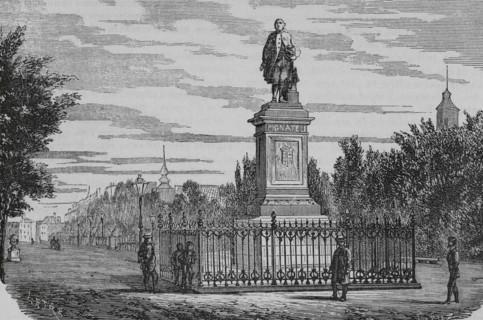 Spain, Aragon, Zaragoza. Monument to Ramon Pignatelli (1734-1793). Illustration by Letre. Engraving