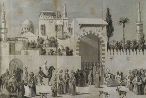 The reception of a Venetian ambassadors in Damascus in 1511. Engraving from a painting by the