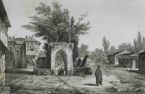 Ottoman Empire. Turkey. Caravanserai of Kuchuk Chemetche. Engraving by Lemaitre, Vormser and
