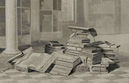 Ottoman Empire. Turkish books. Engraving by Lemaitre. Historia de Turquia by Joseph Marie Jouannin