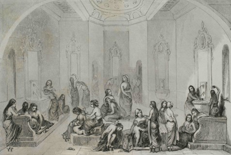 Ottoman Empire. Turkey. Constantinople (today Istanbul). Turkish baths for women. Engraving by