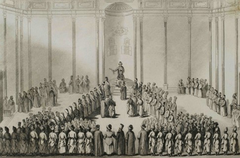 Ottoman Empire. Turkey. Court of the Grand Vizier. Engraving by Lemaitre, Lalaisse and Montaut.