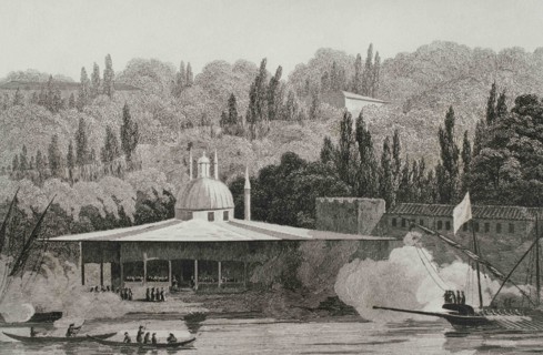 Ottoman Empire. Turkey. Kiosk of the Gunsmiths (Djebedjiler-Kiochky).  Engraving by Lemaitre,