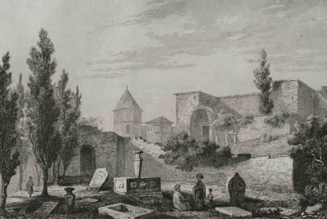 Ottoman Empire. Turkey. Constantinople (today Istanbul). Walls of the city. Golden Gate. Engraving