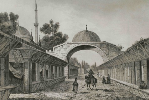 Ottoman Empire period. City of Burgas or Bourgas (today territory of Bulgaria). Engraving by