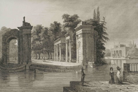 Poland, Warsaw. Lazienki Park. The Royal Bath. Ancient Roman-style amphitheatre, building that was