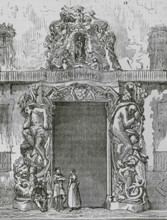 Spain, Valencia. Palace of the Marquis of Dos Aguas. Detail of main facade. Engraving, 19th century