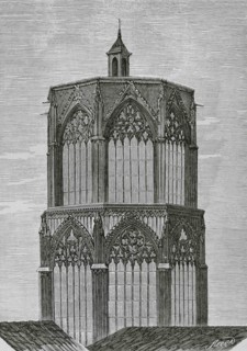 Spain, Valencia. Lantern tower of the Cathedral. Engraving by Sierra, 19th century. Cronica General
