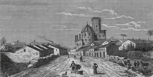 Spain, Castellon province, Villarreal. View of the city.  Illustration by Letre. Engraving by Capuz