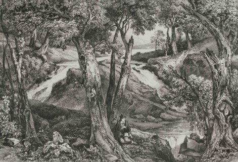 United States of America. Waterfall on Schoole'y Mountain, New Jersey. Engraving by L. Thienon,