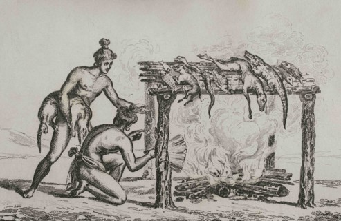 History of the United States of America. 16th century French expedition. Florida. The Timucua roast