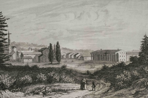 United States. View of Saratoga city. Engraving by Milbert. Panorama Universal. History of the