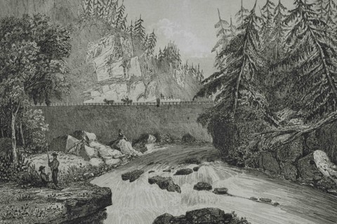 United States, New York State. Little Falls. Mohawk River valley rapids and rocks. A canal was