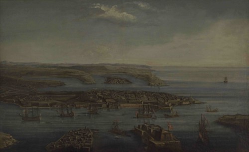 Attributed to Giuseppe Caloriti (1681-ca.1740). Italian painter. View of Valletta, the Grand and