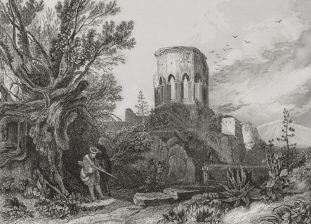 Samaria. Ruins of the city in the mountainous region of ancient Canaan. Engraving by Aubert. ""La