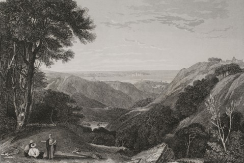 Panoramic view of Mount Lebanon. Engraving by Ransonnette. ""La Tierra Santa y los lugares