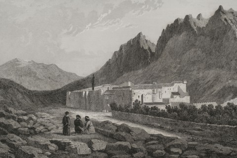 Saint Catherine's Monastery. Located at the foot of Mount Sinai. Engraving by Ransonnette. ""La