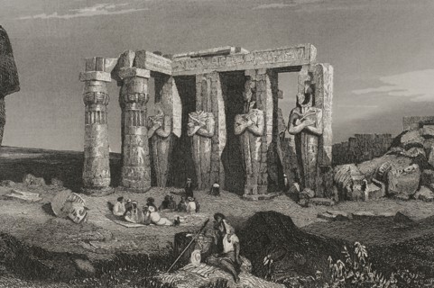 Egypt. Thebes. Temple of Memnon. Engraving by Emile Rouargue. ""La Tierra Santa y los lugares