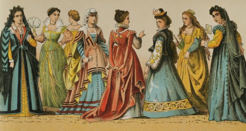 History of Italy. 1500-1600. Madam's dresses. ""Historia Universal"", by Cesar Cantu. Volume VII,