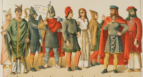 History of France, 1000. From left to right, 1-2: bishops, 3-4: warriors, 5-6-7: ordinary people,