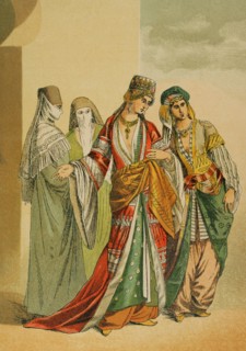 History of Turkey. Middle Ages. Sultana and princess with their slaves. Chromolithography.