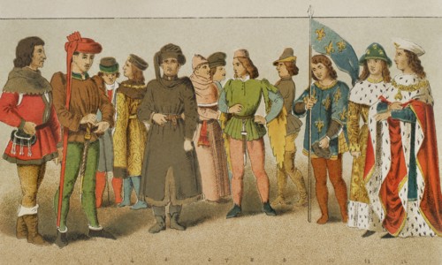 History of France. 1400. From left to right, 1: citizen, 2: Charles VII of France (1403-1461), 3: