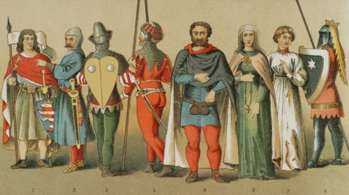 History of Germany. 14th century. From left to right, 1: Count of Thuringia, 2-5-8: knights in