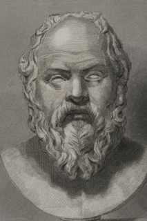 Socrates (469 BC - 399 BC). Greek philosopher. Portrait. Engraving. Detail. "Historia Universal",