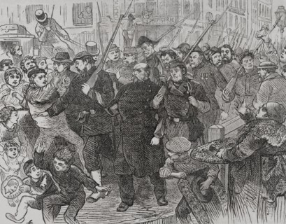 Franco-German War (1870-1871). France. Arrest of Napoleon III spies in Paris. Engraving. ""Historia