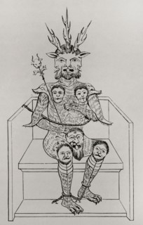 The Prince of Darkness. Engraving after a miniature of the ""Holy Grail"", manuscript of the 15th