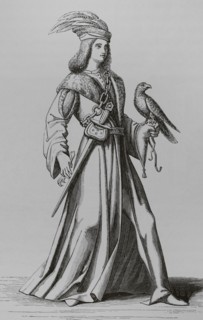 A fifteenth century noble of Provence. Engraving after ""Costumes historiques"" by Bonnard.