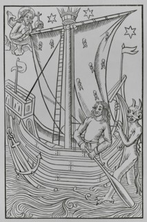 Boat sailing in the midst of the dangers of the sea. A sailor is trapped with his boat at sea