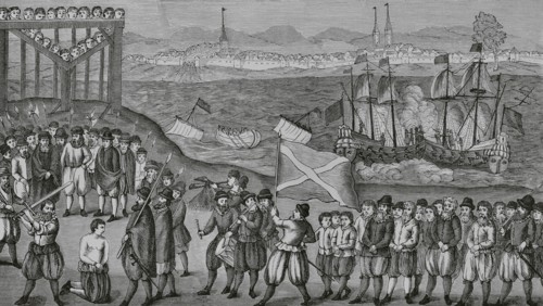 Execution of the pirate Klaus Stortebeker (ca. 1360-1401) and the seventy of his accomplices of the