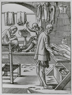 The trades. The tailor. Facsimile after a drawing and engraving by Jost Amman in the 16th century.