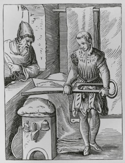 The trades. Clothworker. Facsimile after a drawing and engraving by Jost Amman in the 16th century.