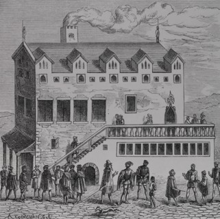 Paris, France. Hotel de la Chambre des comptes, in the courtyard of the Palais. Engraving by Albert