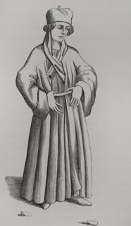 Judge. Engraving after a drawing in ""Proverbes, Adages, etc"", 15th century. ""Moeurs, usages et