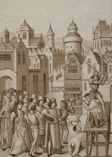 Decapitation of Guillaume de Pommiers and his confessor, John Coulon, at Bordeaux in 1377 under